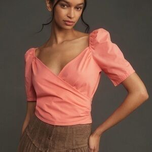 NWT Anthropologie Puff-Sleeve Wrap Top size small